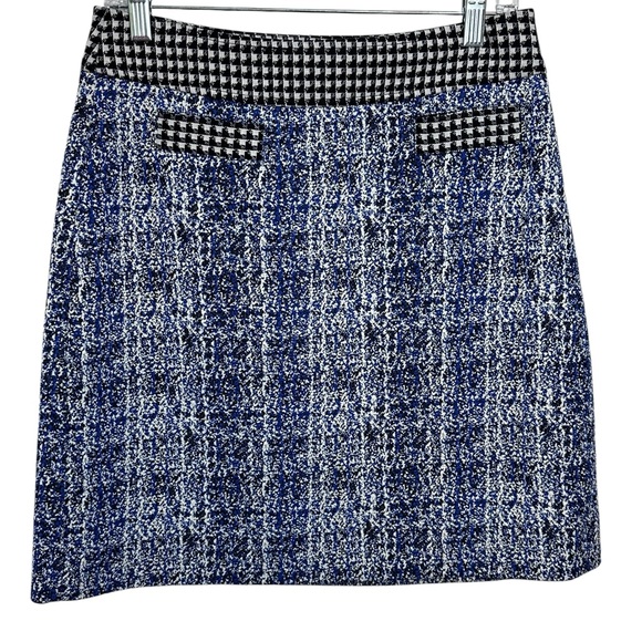 CAbi Rena 21 Club Blue Matrix Tweed Skirt Black Accent Stretch Houndstooth SZ 4 - Picture 1 of 6